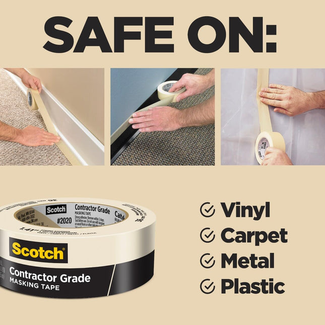 Scotch Contractor Grade Masking Tape, 0.94 inches by 60.1 yards (360 yards total), 2020, 6 Rolls