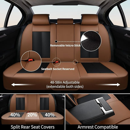 FLORICH Leather Car Seat Covers Full Set, Breathable Waterproof Nappa Leather Seat Covers, Gary Seat Covers, Automotive Interior Cover Universal for Cars SUV Truck Sedan - Coffee