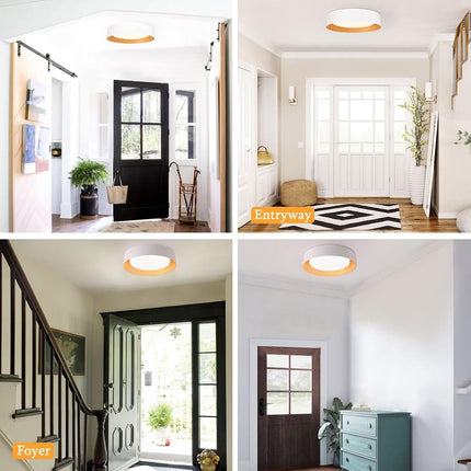 Bargeni 16.5 x 3.1 Inch Modern Matte White & Gold Dimmable LED Flush Mount Ceiling Light, 30W/3000K Warm White, Multi-Purpose Room