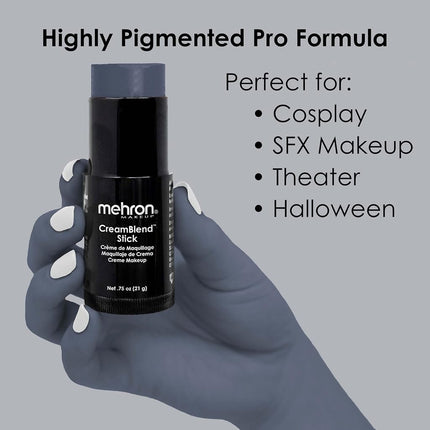 Mehron Makeup CreamBlend Stick | Face Paint, Body Paint, & Foundation Cream Makeup | Perfect for Halloween .75 oz (21 g) (Monster Grey)