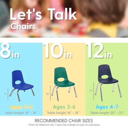 12" School Stack Chair, Stacking Student Chairs with Chromed Steel Legs and Nylon Swivel Glides - Navy (6-Pack)