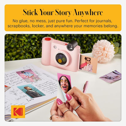 KODAK Smile+ 2-in-1 Digital Instant Camera & Wireless Bluetooth Photo Printer, 10MP, Special-Effect Rotating Lens, Zink 2x3" (5.1x7.5 cm) Sticky-Back Photos, Print via App from Smart Devices, Pink