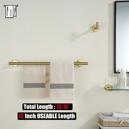 JQK Gold Double Towel Bar, 19 Inch 304 Stainless Steel Thicken 0.8mm Towel Rack Bathroom, Towel Holder Brushed Gold Wall Mount, Useable Length 16 Inch, TB100L16-BG