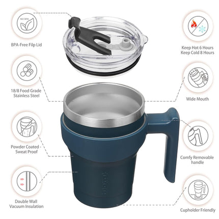BJPKPK Tumbler with Handle 10oz Stainless Steel Insulated Tumbler Mugs with Lid and Straw for Women and Men,Navy Blue