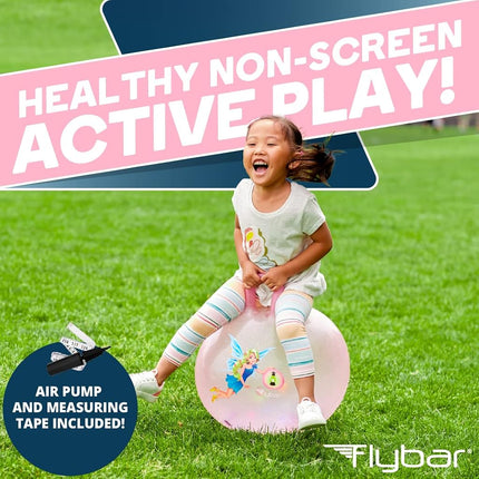 Flybar Hopper Ball for Kids, Inflatable Bouncy Ride-On Ball w/Handle for Indoor & Outdoor Active Play, Includes Pump, Jump Toy for Boys & Girls, Supports Up to 165 lbs, Ages 3+, 18-Inch, Small