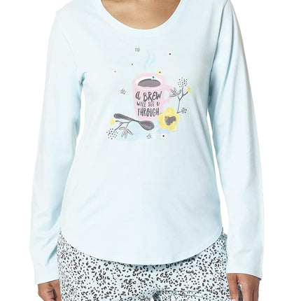 HUE Women's Fashion Sleepwear Pajama Tops, Corydalis Blue-A Brew, Medium