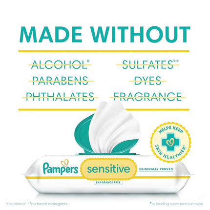 Pampers Baby Wipes, Sensitive Water Baby Diaper Wipes, Hypoallergenic and Unscented, 504 Count Total Wipes