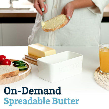 PriorityChef Large Butter Dish with Lid for Countertop, Ceramic Butter Container with Airtight Cover, Butter Keeper for Counter or Fridge, Butter Holder Storage, White
