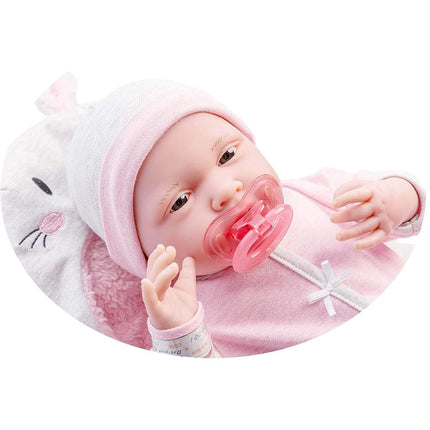 JC Toys - La Newborn Newborn doll 38 cm is soft vinyl, includes romper and 5 accessories, pink, designed in Spain by Berenguer, +2 years