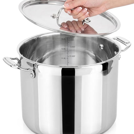 NutriChef-Stainless Steel Stock Pot 14L with Lid, Large Cooking Soup Pot, Heavy Duty Induction Stockpot