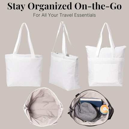 Baggallini Swift Tote Bag for Women - Lightweight 12x16 Nylon Zipped Travel Carry On Bag w/Luggage Sleeve, B-lite Bright White, One Size