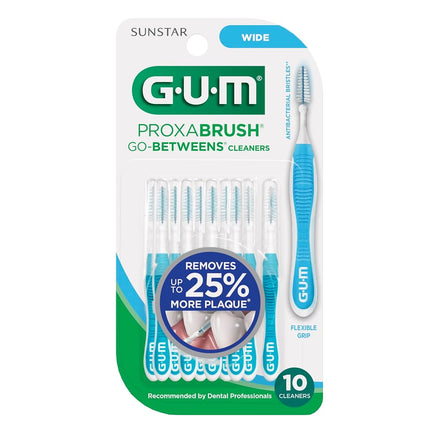 GUM - 3614FCW Proxabrush Go-Betweens Interdental Brushes, Wide, Plaque Removal, 10 Count, (Pack of 6)