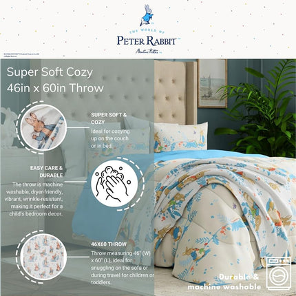 Franco Peter Rabbit Book Easter Kids Bedding Super Soft Cozy Throw, 46 in x 60 in, (Officially Licensed Product)
