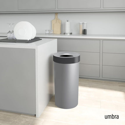 Umbra Vento 16.5-Gallon Open Top Kitchen Trash Can – Large, 30-inch Tall Garbage Can for Indoor, or Commercial Use, Grey/Steel