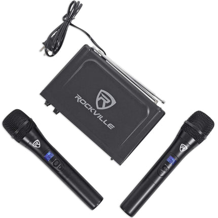 Système de microphone sans fil double Rockville RWM1203VH, 2 micros, VHF longue portée, son clair, affichage numérique, pour karaoké, scène, église, événements en direct
