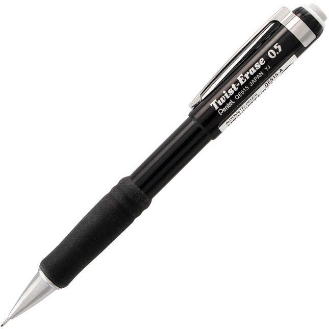 Pentel Twist-Erase III Mechanical Pencil, (0.5mm), Fine Line, Black Barrel, Pack of 4 (QE515BP4A)