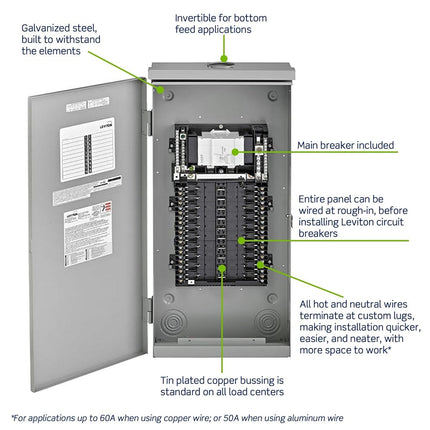 Tableau de distribution extérieur Leviton 20 modules avec disjoncteur principal 200 A, LR220-BDD