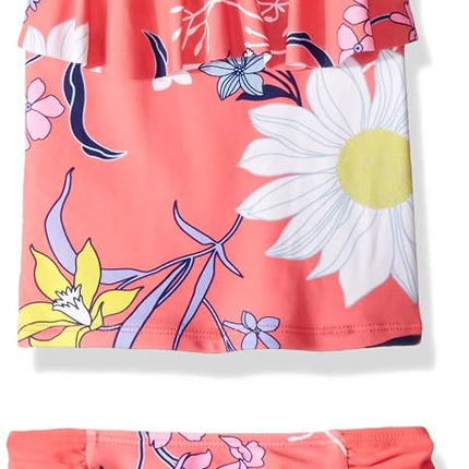 Kanu Surf Charlotte - Traje de baño de 2 piezas tipo tankini con volante para niñas, diseño de flores de coral Paige, 10