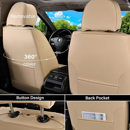 Housses de siège en cuir Coverado pour voiture, housses de siège de voiture imperméables complètes, housse de siège de voiture convertible 2 en 1, accessoires de voiture universels pour la plupart des voitures, SUV et camions beiges