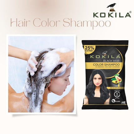 Kokila Unisex Hair Color Shampoo Enriched With Almond Oil in Just 5 Minute, Long-Lasting Instant Hair Color Black Pack of 15 (18ML Each)