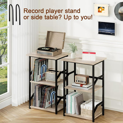 LOAKEKEL Record Player Stand, Vinyl Record Storage with Extra-Large Desktop