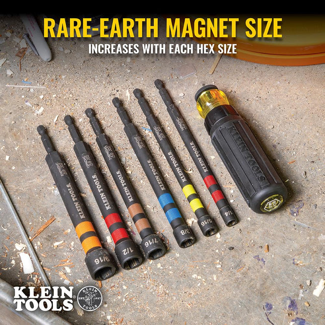 Klein Tools 516PNDHC 5/16-Inch Magnetic Color-Coded Power Nut Driver, SAE, Impact-Rated Hollow Nut Driver with 5-Inch Extended Reach Shaft