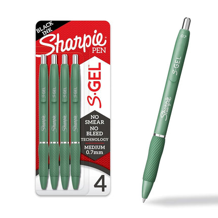 SHARPIE S-Gel, Gel Pens, Medium Point (0.7mm), Green Barrel, Black Ink, 4 Count