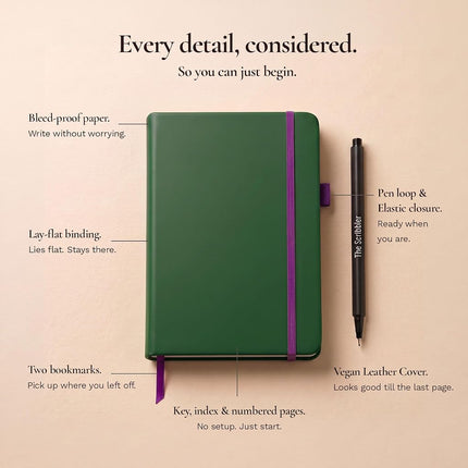 A5 Bullet Dotted Journal Notebook by STM | Thick Bleedproof 120gsm Paper, 215 Pages | Lay Flat Vegan Leather Hardcover | 2 Bookmarks, Printed Page numbers | Black Pen | 5.75 x 8.5 in | Pink