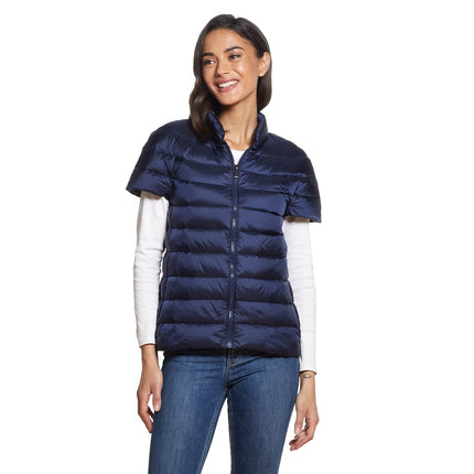 Doudoune matelassée sans manches pour femme Martha Stewart, Veste légère à manches courtes avec poches, Manteau d'hiver chaud, Bleu marine, Très grand