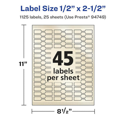 Avery Pearlized Ivory Barbell Labels with Sure Feed Technology, 0.5" x 2.5", 1,125 Pearlized Ivory Labels, Laser/Inkjet Printable Labels
