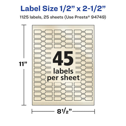 Avery Pearlized Ivory Barbell Labels with Sure Feed Technology, 0.5" x 2.5", 1,125 Pearlized Ivory Labels, Laser/Inkjet Printable Labels