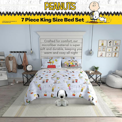 Franco Collectibles Peanuts Multi Character Bedding 7 Piece Super Soft Comforter and Sheet Set with Sham, King, (100% Official Licensed Product)