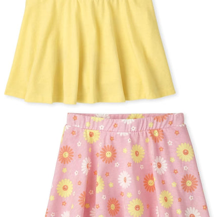 The Children's Place Baby Toddler Girls Print Skort 2-Pack, Gum Drop, 2 Years