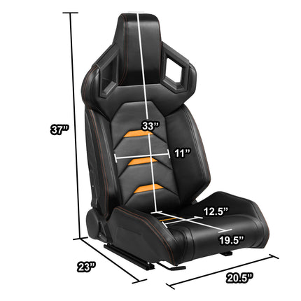 DNA MOTORING Pair of Universal Reclinable Racing Seats with Sliders,20.5" W X 23" D X 37" H, Orange, RS-JBR-007-OG