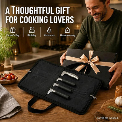 Chef's Knife Case(4 slots), Heavy Duty Waxed Canvas Knife Bag Holds 4 Knives with Handles, Portable Knife Holder for Men&Women, Perfect for Travelling, Working, Barbequing, Camping GJB440 18" x 11" Black