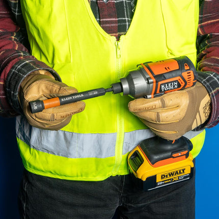 Klein Tools 916PNDC 9/16-Inch Magnetic Color-Coded Power Nut Setter, SAE, Impact-Rated Hex Nut Driver with 5-Inch Extended Reach Shaft