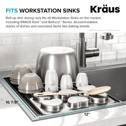Égouttoir enroulable, passoire et dessous de plat KRAUS Multipurpose Workstation Sink en noir, KRM-11BL