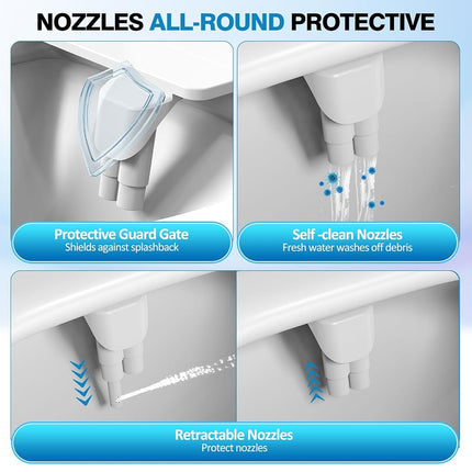 Non-Electric Bidet Attachment, Self-Clean Dual Nozzles, Adjustable Pressure