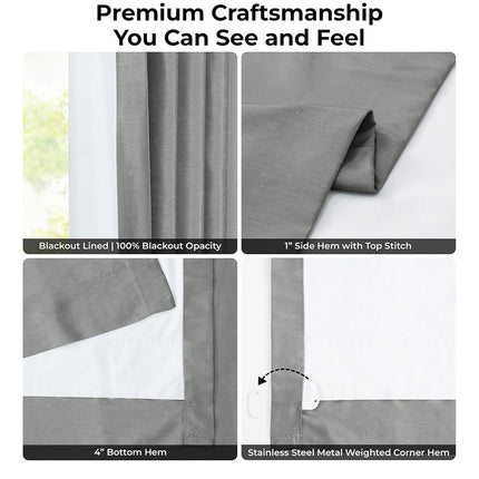 HPD Half Price Drapes Blackout Vintage Textured Faux Dupioni Curtain (1 Panel), Polyester & Polyester Blend, Storm Grey, 50 X 96