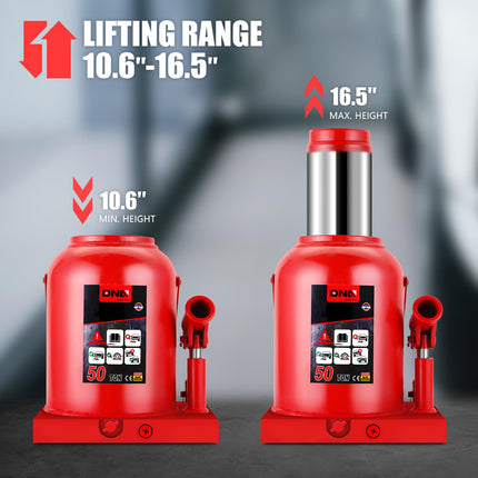 DNA MOTORING Gato hidráulico de botella soldado automotriz de 50 toneladas/110231 lb para levantar vehículos, camionetas y camiones, con mango manual, rojo, TOOLS-00365