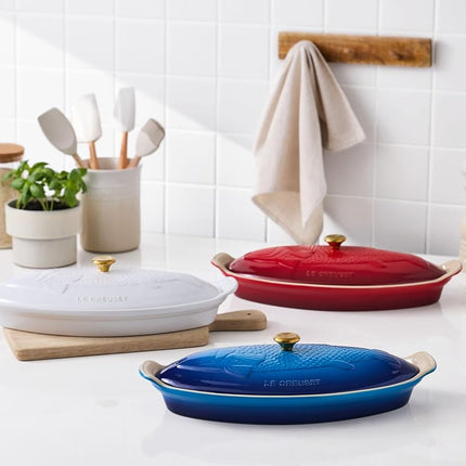 Le Creuset Stoneware Heritage Fish Baker, 1.7 qt., Cerise