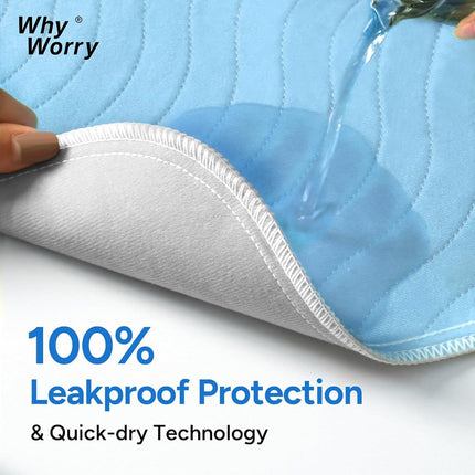 WhyWorry Washable Bed Pads for Adult Incontinence, 86x91cm, Blue, 4 Pack