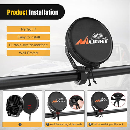 Nilight 9inch Round Offroad Driving Pod Light Cover, 9.25 Inch Diameter Black Leather Protective Cover for Auxiliary Ditch Fog Bumper Headlight on Jeep Truck SUV ATV UTV Tractor