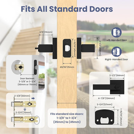 Estmoon 2 Pack Privacy Door Levers Door Handle Matte Black Interior Door Knobs Keyless Door Locks for Bedroom or Bathroom, Left or Right Handing Levers