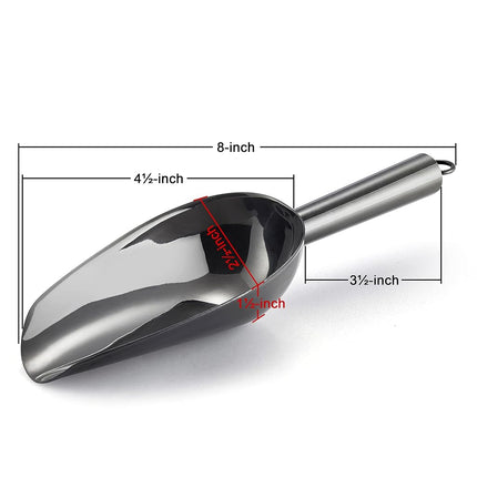 6 Ounce Ice Scoop Set of 2, E-far Platinum Black Stainless Steel Small Scoops for Ice Cube/Candy/Flour/Sugar, Metal Utility Scoops for Canisters, Baking, Kitchen Pantry, Rust Free