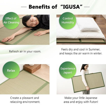EMOOR Japanese Tatami Mat King Single Natural Rush Grass (Undyed), Foldable Igusa Mattress Floor Sleeping Japanese Futon Mattress Meditation Yoga Zen