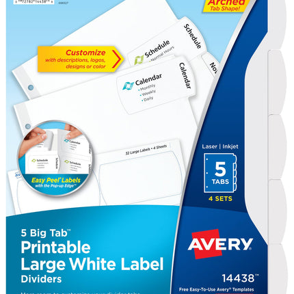 Avery Big Tab Printable Large White Label Dividers