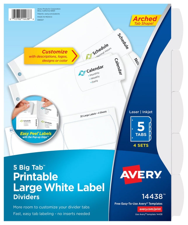Avery Big Tab Printable Large White Label Dividers