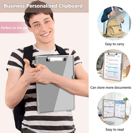 Clipboard with Storage,Heavy Duty Clip Boards 8.5x11 with 2 Storage Case,Clear Visible Top Panel Storage Clipboards,Side Opening Clip Boards,Nursing Clipboard Folder Case for Office Supplies-Gray