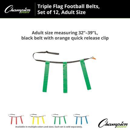 Champion Sports Triple Flag Football Set, Green, Size 32/39, Pack of 12